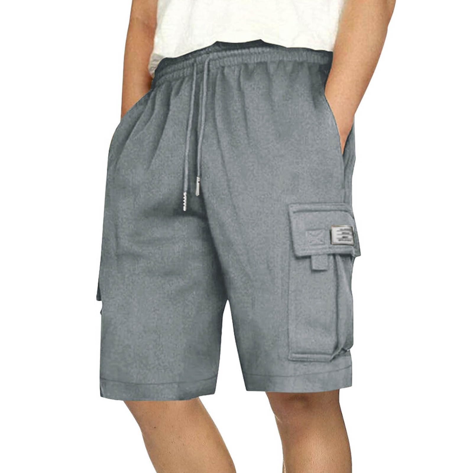aofany men casual solid pocket elastic waist shorts