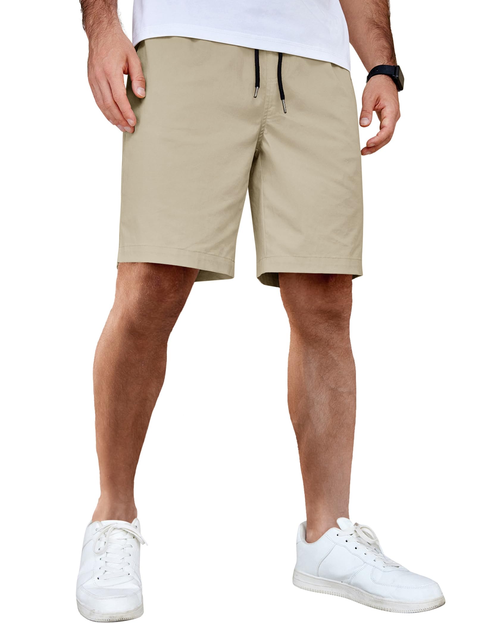 aofany men casual solid pocket elastic waist shorts