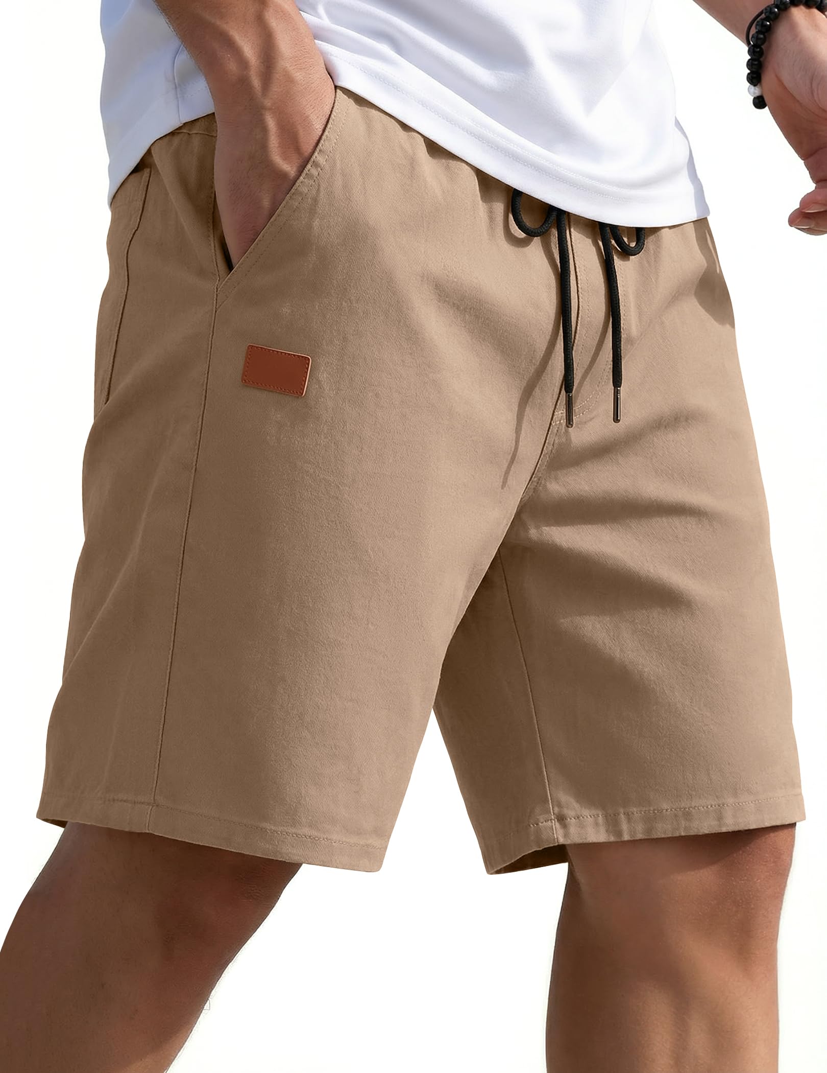 Aofany Men Casual Solid Pocket Elastic Waist Shorts