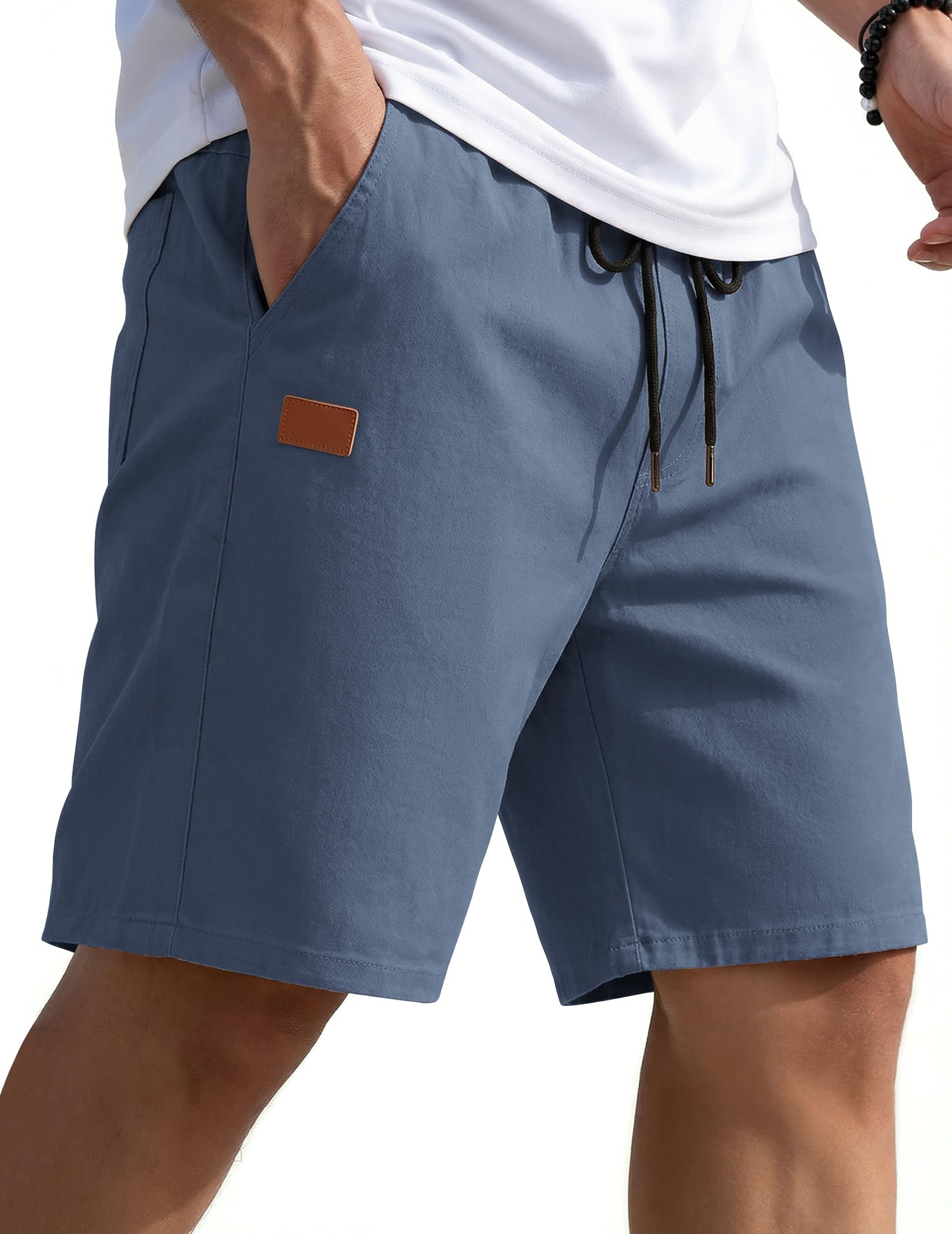 aofany men casual solid pocket elastic waist shorts