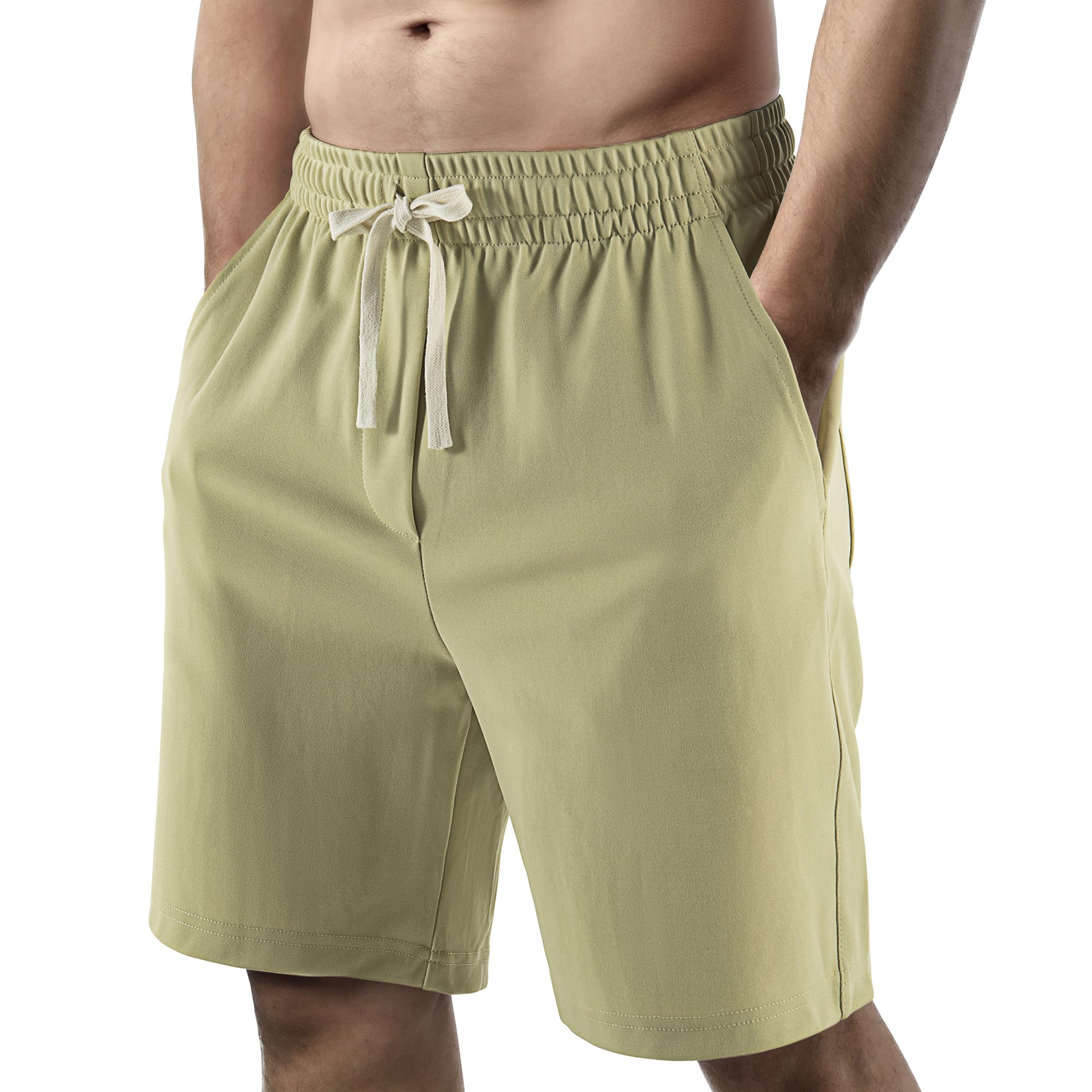 aofany men casual solid pocket elastic waist shorts